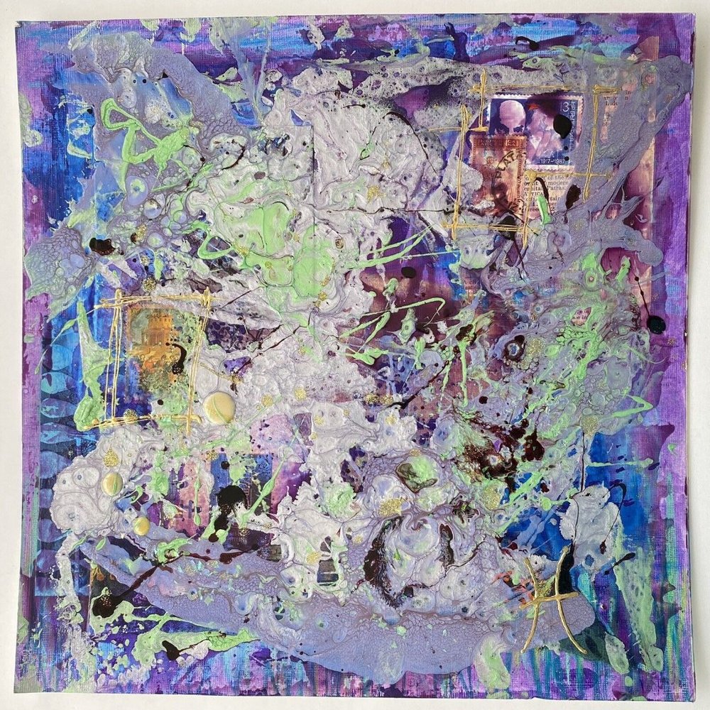 Original Art “Summer Pop 1987” Artwork Mixed Media Painting Frame Ready 12”x12”